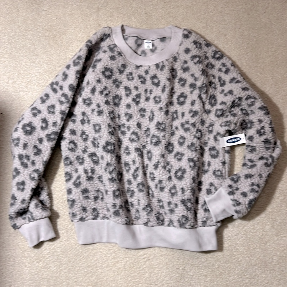 Cheetah 🐆 Gray Light Gray Sherpa Quarter Zip Sweatshirt, Size Small - Picture 3 of 3